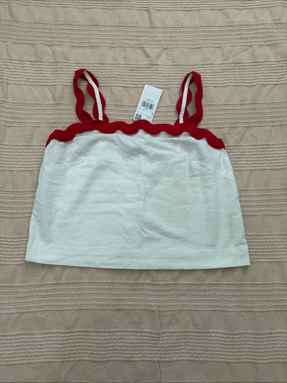 Mango White Cami Tank with Red Scalloped Trim